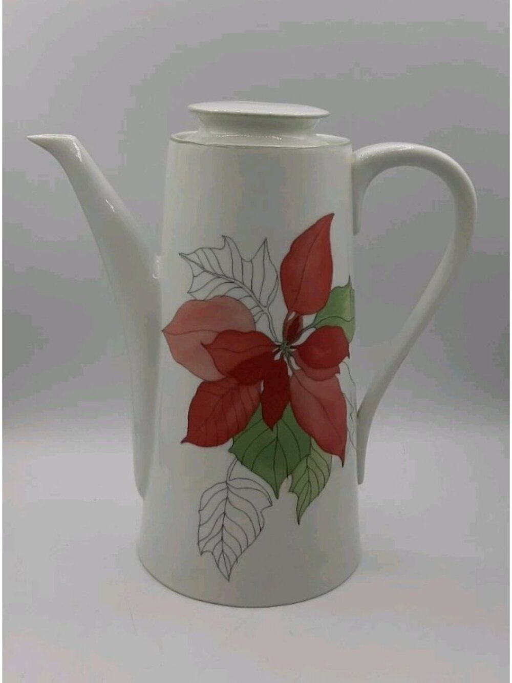 Vtg Block Spal Poinsettia Watercolors Tea Pot 9 1/2 in Tall Portugal Geortzen